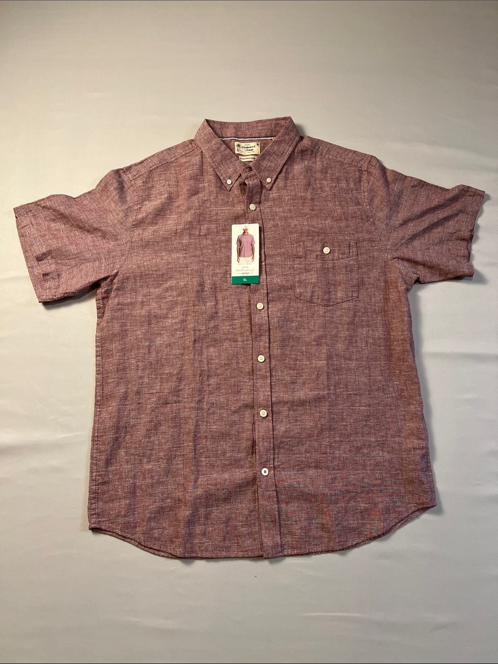 Weatherproof Men's Short-Sleeve Button-Down Shirt in Heathered Maroon Size XL